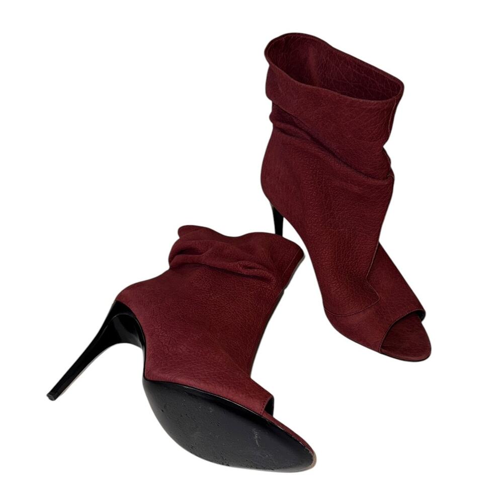 Burberry Burgundy Suede Slouchy Peep Toe Ankle Boots 39
